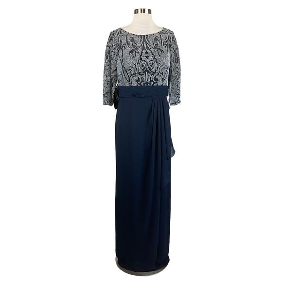 JS Collections Embroidered Chiffon Evening Gown Blue Size 6 Formal Dress - Picture 2 of 12